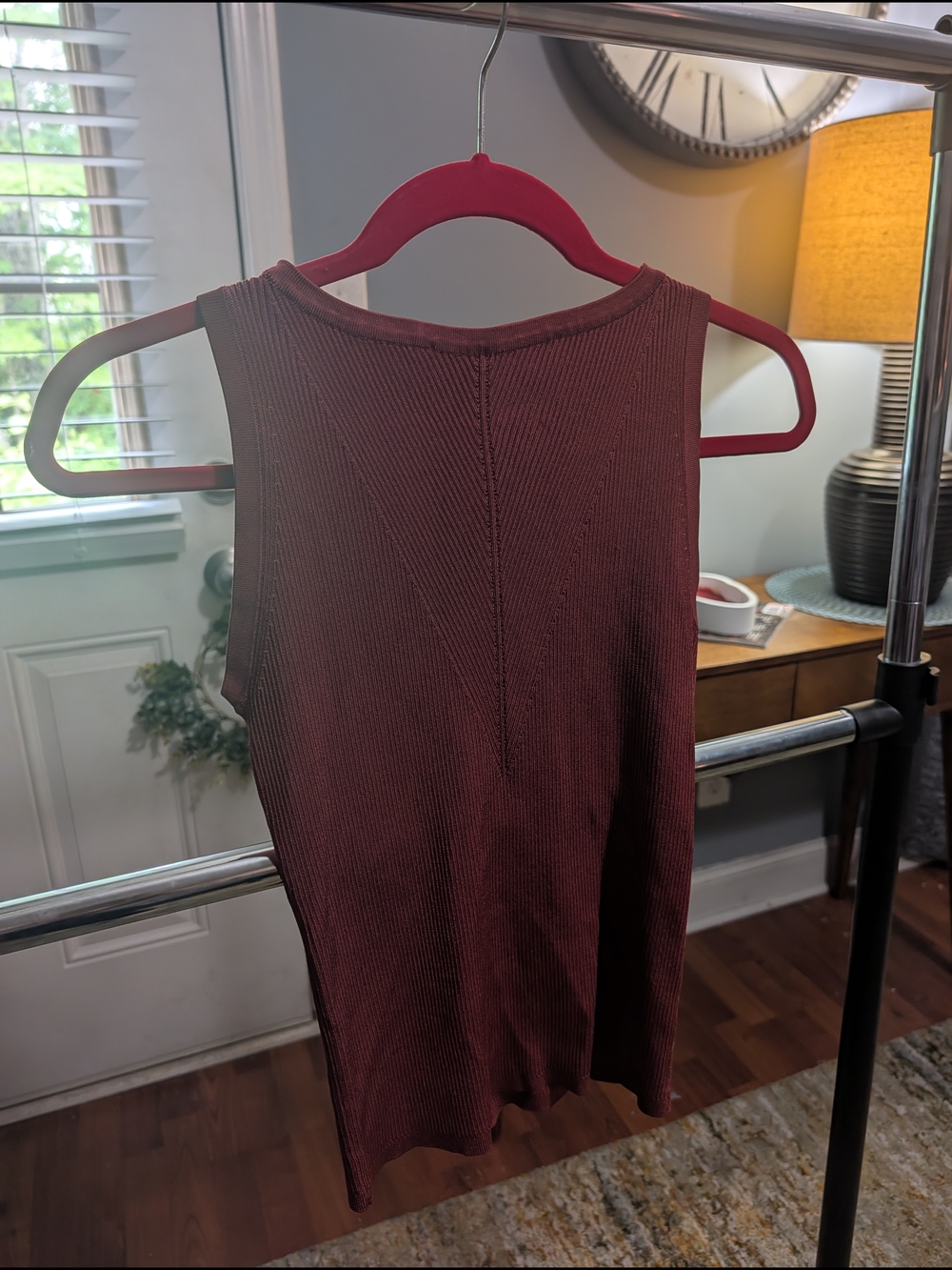 White House|Black Market Ribbed Sleeveless Tank Top in Deep Wine